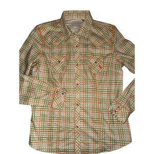 Cowgirl up green/orange plaid long sleeve shirt xl‎